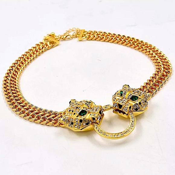 Gold Leopard Double Headed Exaggerated Statement Choker - Picture 5 of 15